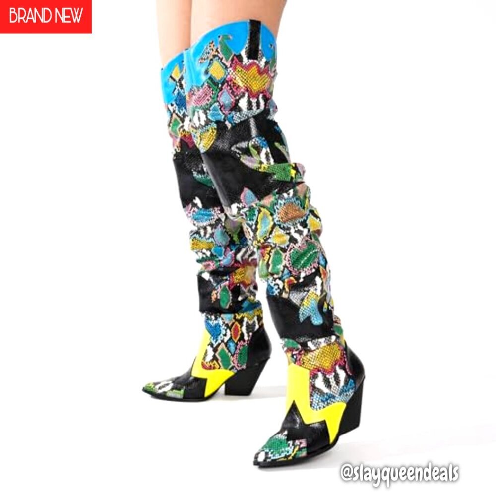 Women's Thigh High Cowboy Boots Chunky Heel Slip Resistant Over Knee - Picture 6 of 8